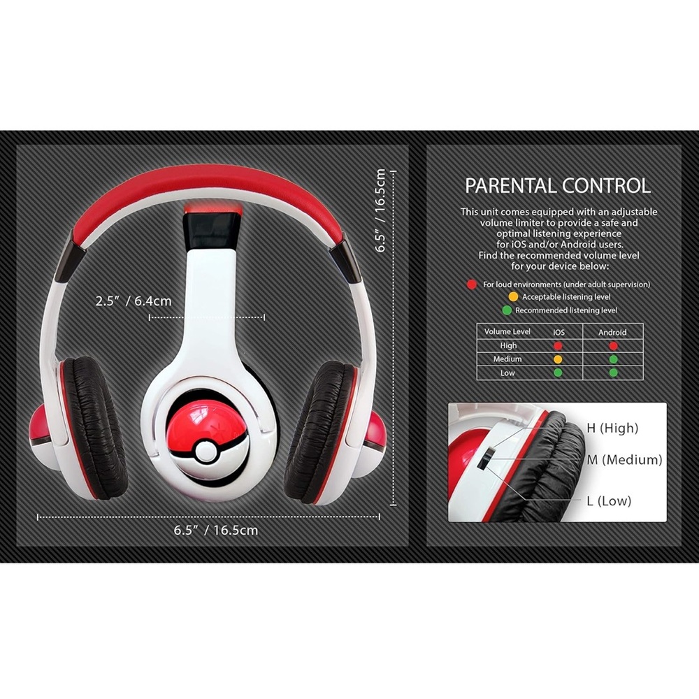 🧸2/$10🧩3/$12 NWT Pokémon Pokeball Wired Over Ear Kids Headphones - Picture 9 of 11